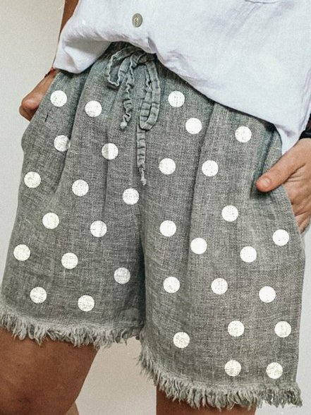 

Polka Dots Casual Cotton-Blend Shorts, Gray, Shorts