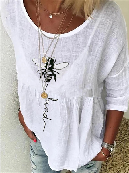 

Printed 3/4 Sleeve Casual Top, White, Blouses & Shirts