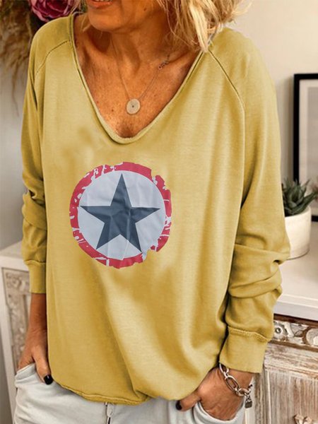 

Casual Printed Cotton-Blend Long Sleeve Shirts & Tops, Yellow, Auto-Clearance