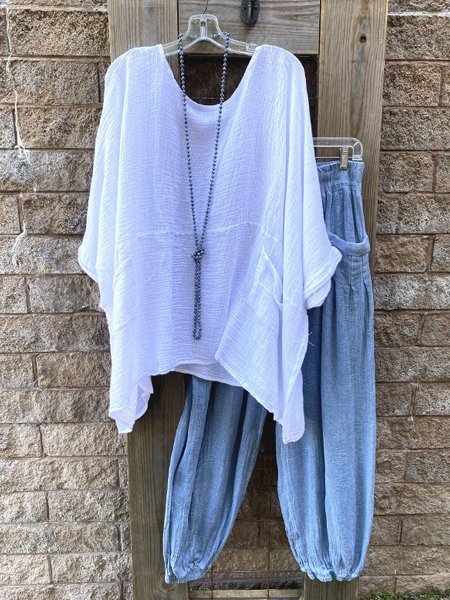 

Top Patchwork Casuale, Bianco, T-Shirts