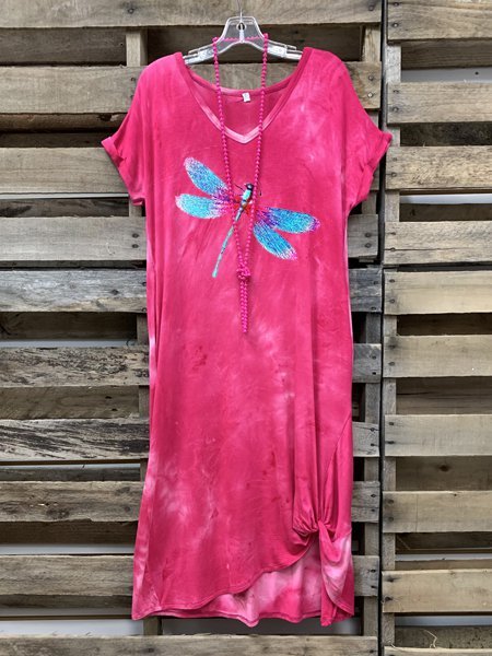 

Abito Casuale con Scollo a V, Rosa rosso, Tops