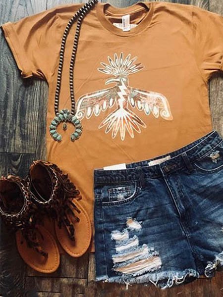 

Orange Short Sleeve Floral-Print Shift T-shirt, Tops