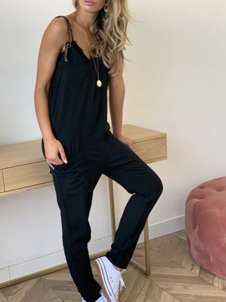 

Black Solid Spaghetti-Strap Solid Jumpsuits, Auto-Clearance