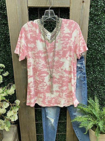 

Top Casuale con Scollo a V, Rosa, T-Shirts
