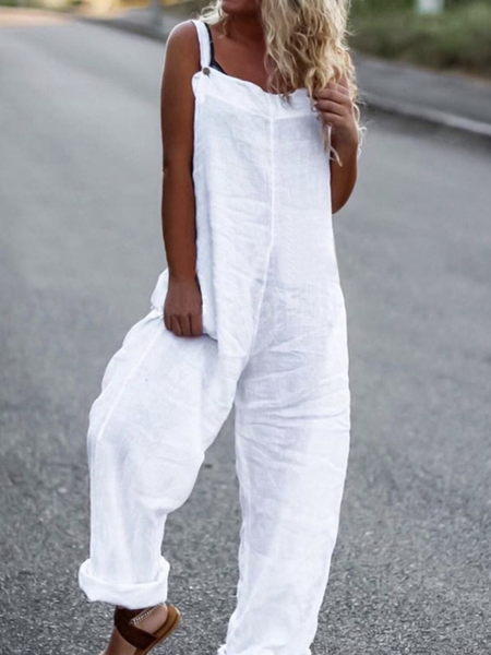 

One-Pieces con Tasche da Vacanza, Bianco, Jumpsuits