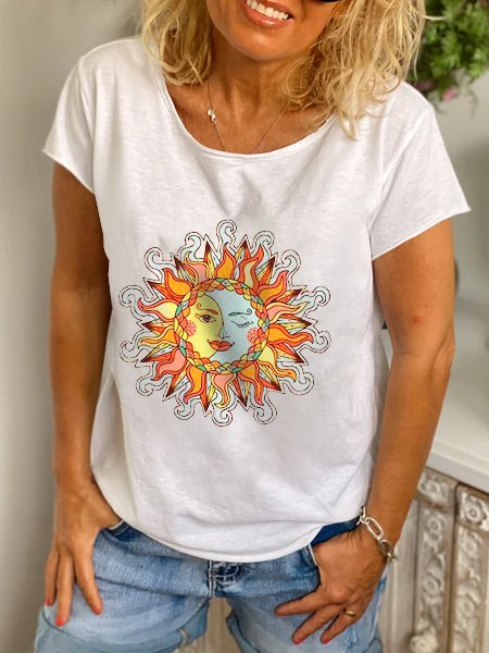 

White Printed Short Sleeve T-shirt, T-shirts