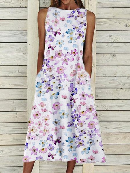 

Abito a Girocollo Semplice, Bianco, Summer dresses