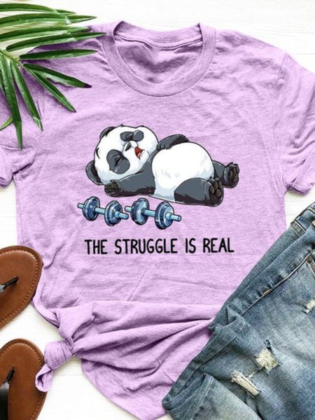 

Round Neck Short Sleeve Casual T-shirt, Purple, T-shirts