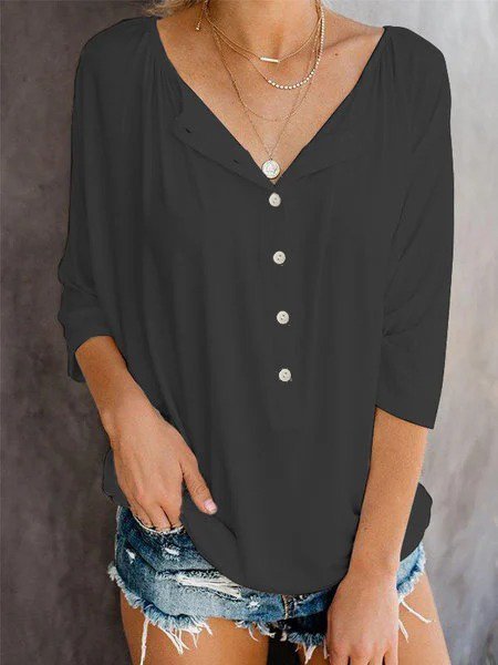 

3/4 Sleeve Casual Top, Black, Tops