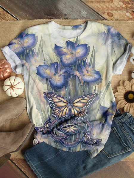 

Top a Girocollo Casuale, Viola, T-Shirts