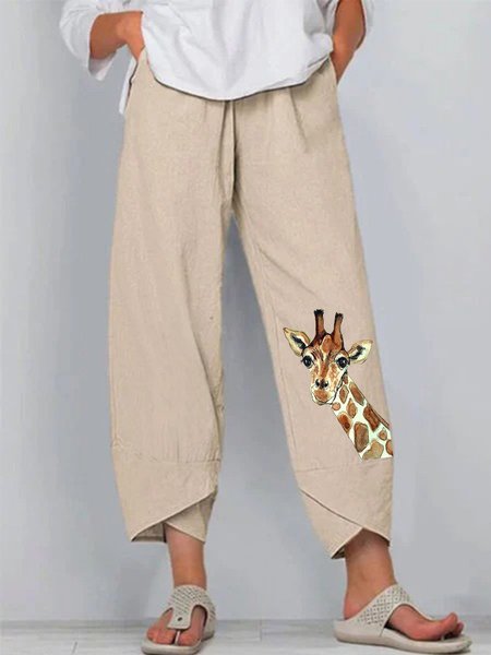 

Pantaloni Stampato Floreale Casuale Animale di Misto Cotone, Cachi, Pants