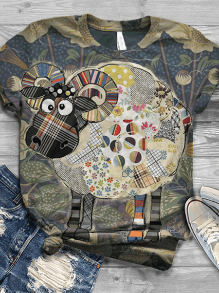 

Top a Girocollo Casuale, Colore, T-Shirts