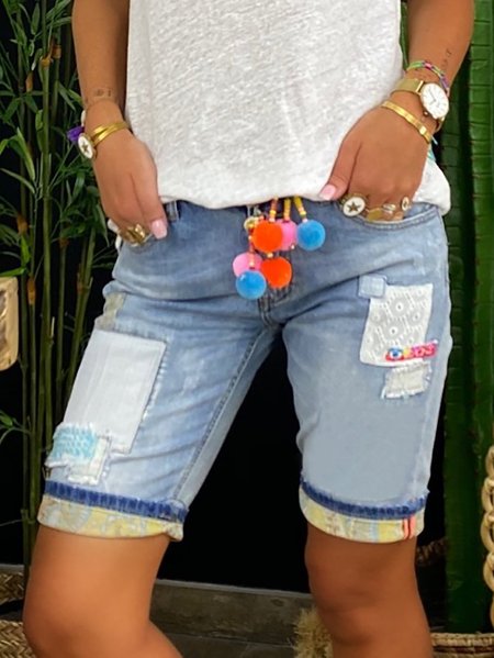 

Pockets Cotton-Blend Casual Shorts, Blue, Shorts