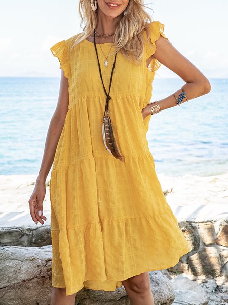 

Yellow A-Line Beach Sleeveless Mini Dress, Midi Dresses