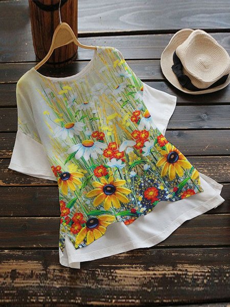 

T-Shirt Casuale Floreale, Cachi, Blouses & Shirts
