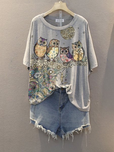 

Gray Short Sleeve Cotton-Blend T-shirt, T-Shirts