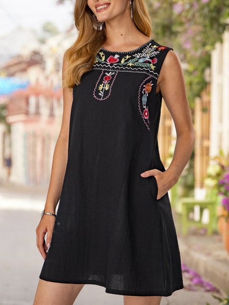 

Black Shift Beach Vintage Floral Mini Dress, Mini Dresses
