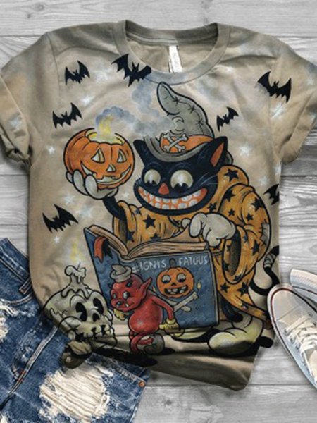 

Color Cotton Short Sleeve Crew Neck Animal Shirts & Tops, Tops