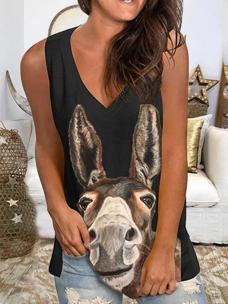

Top Stampato Casuale, Nero, Tank Top