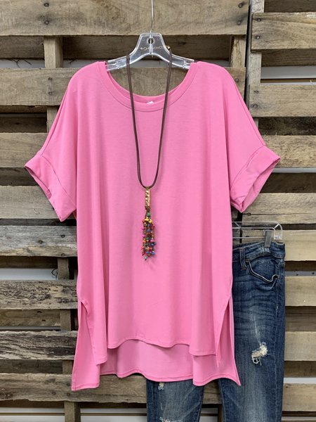 

T-Shirt a Girocollo Casuale, Rosa, T-Shirts