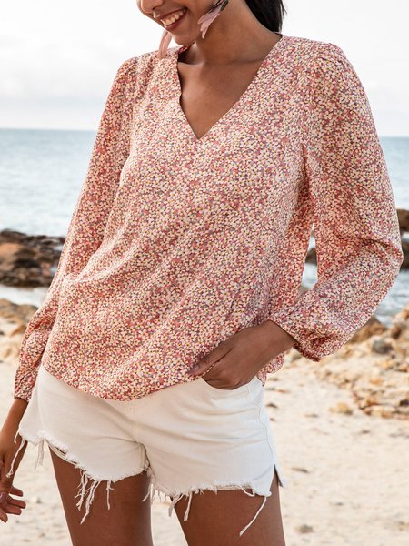 

Pink Boho V Neck 3/4 Sleeve Top, Blouses and Shirts