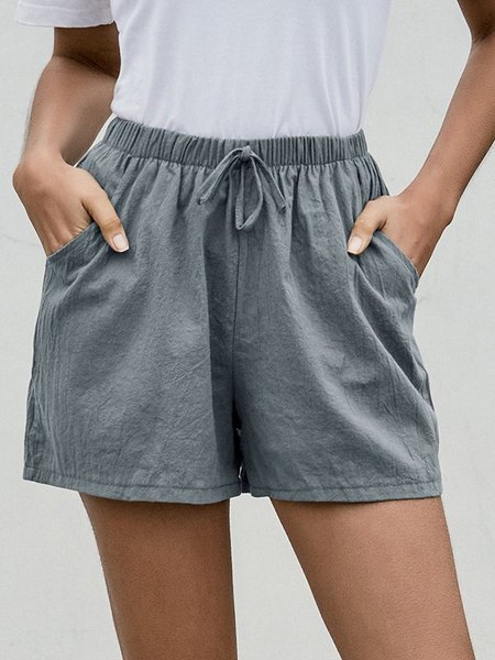 Casual Daily Drawstring Shorts, Yellow, Shorts