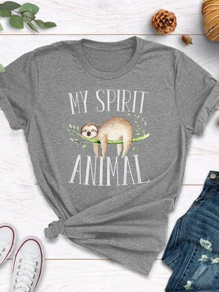 Printed Crew Neck Casual Shirts & Tops Gray/S