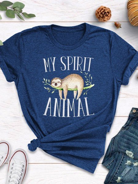 Printed Crew Neck Casual Shirts & Tops Blue/3XL