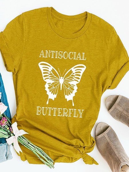 

Stampato Casuale Misto Cotone Girocollo Top, Giallo, T-Shirts