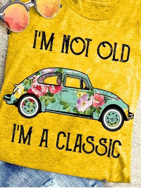 

Short Sleeve Cotton-Blend Casual Crew Neck T-shirt, Yellow, T-shirts
