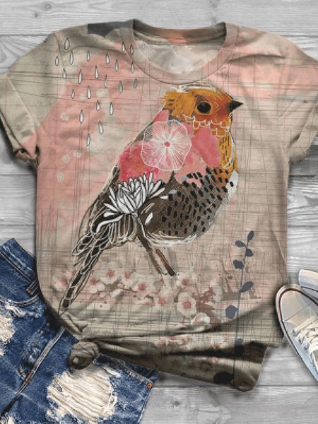 

T-Shirt Casuale di Misto Cotone, Multicolore, Tops