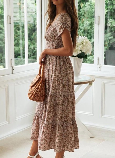 

Abito Floreale di Misto Cotone, Rosso, Maxi Dresses