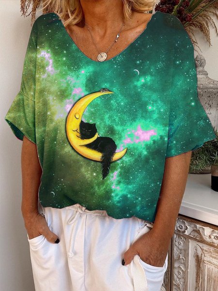 

T-Shirt a Girocollo di Misto Cotone, Verde, T-Shirts