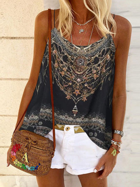 

Printed Holiday Top, Black, Tank Tops