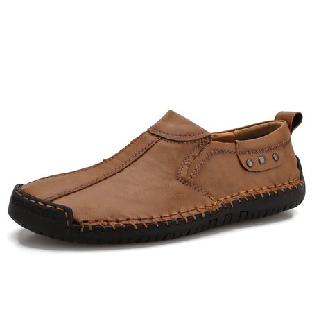 

Men Hand Stitching Leather Soft Sole Non Slip Casual Driving Shoes, Khaki, Men's Shoes