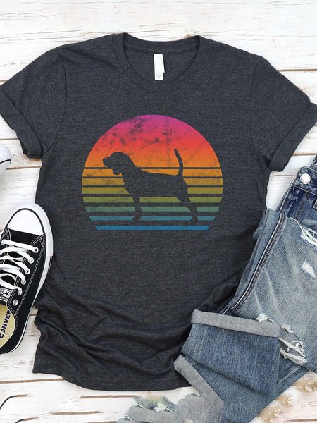 

Puppy Shadow Rainbow Semi-circular PrinT-Shirt, Deep gray, T-shirts