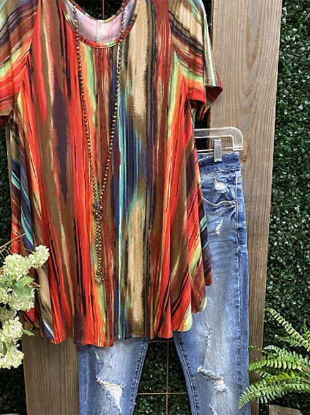 

T-Shirt a Girocollo Casuale di Cotone, Multicolore, T-Shirts