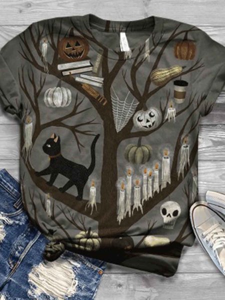 

Black Cotton Animal Short Sleeve Shirts & Tops, Tops