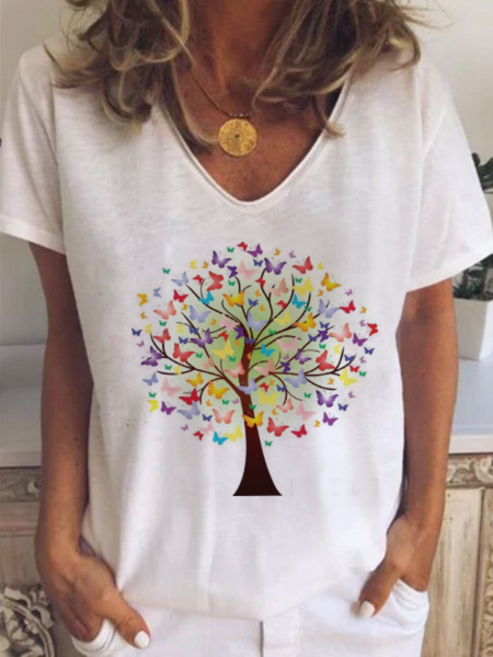 Plus size V Neck Short Sleeve Shirts & Tops White/S
