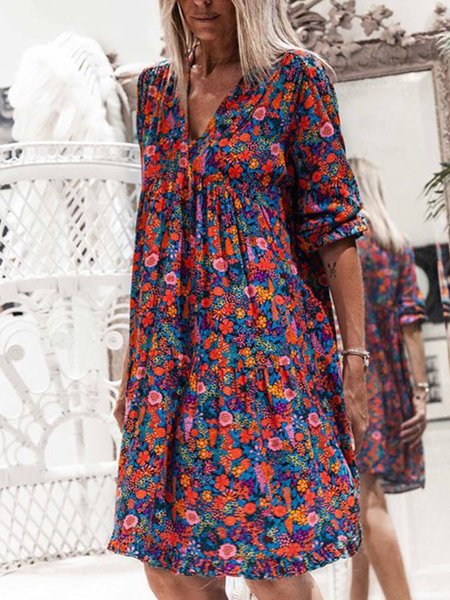 Abito con Scollo a V, Multicolore, Midi Dresses