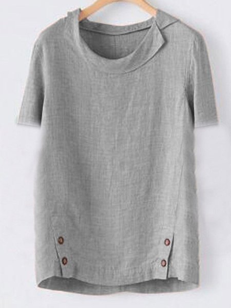 Casual Solid Turn-Down Collar T-Shirts & Tops Light Gray/XL
