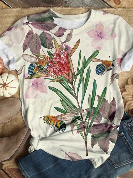 

Multicolor Printed Round Neck Casual Patchwork T-shirt, Tops