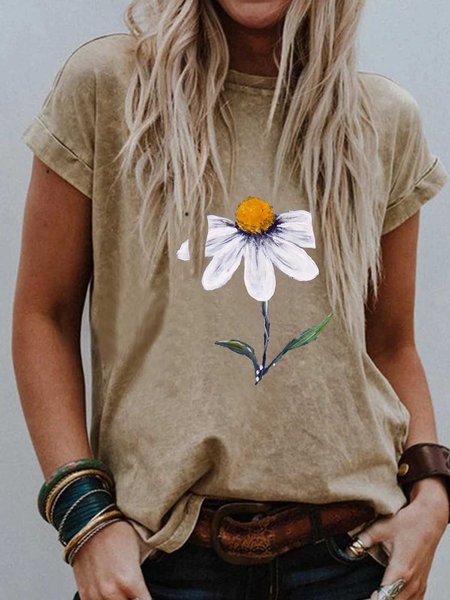 

T-Shirt Stampato Casuale di Cotone, Cachi, T-Shirts