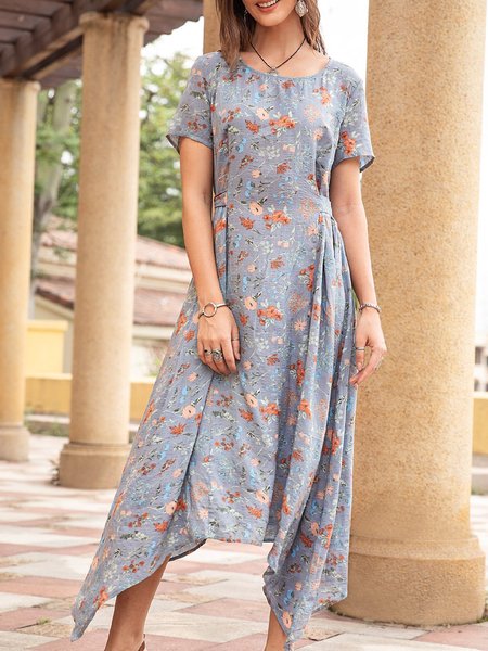 

Women Floral Sweet Asymmetric Weaving Dress, Multicolor, Dresses