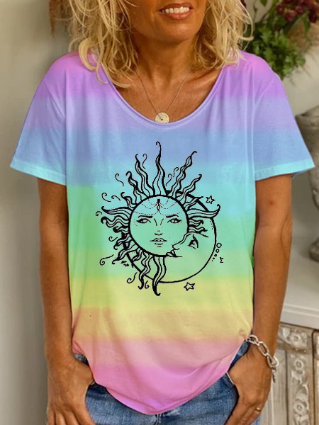 

T-Shirt a Girocollo Dritto Casuale di Cotone, Giallo, T-Shirts