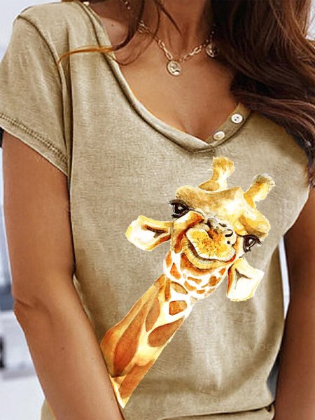

T-Shirt Stampato Floreale di Misto Cotone, Cachi, Tops