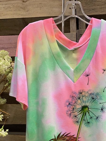 

Top con Scollo a V di Misto Cotone, Colore, T-Shirts