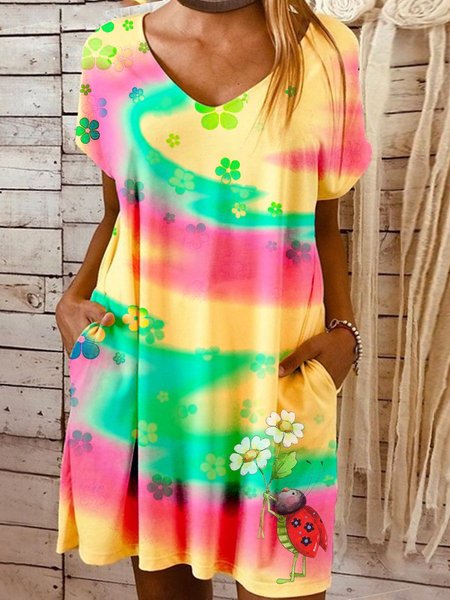 

Color Short Sleeve Cotton-Blend Knitting Dress, Dresses