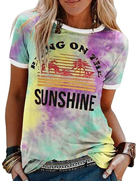 

Ombre/tie-Dye Casual T-shirt, Purple, Tops