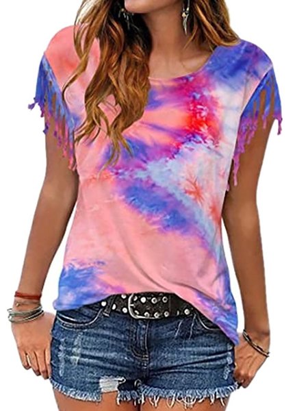 

Ombre/tie-Dye Fringed Shirts & Tops, Purplish blue, T-Shirts